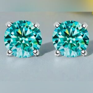 MOISSANITE CYAN BLUE 3 CARAT/ 6 c.t.w EARRINGS 18K GOLD